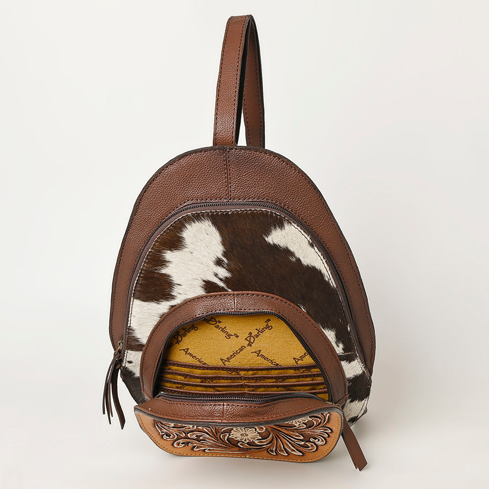 ADBGA508 American Darling Black & White Cowhide Backpack Hand Tooled Genuine Leather