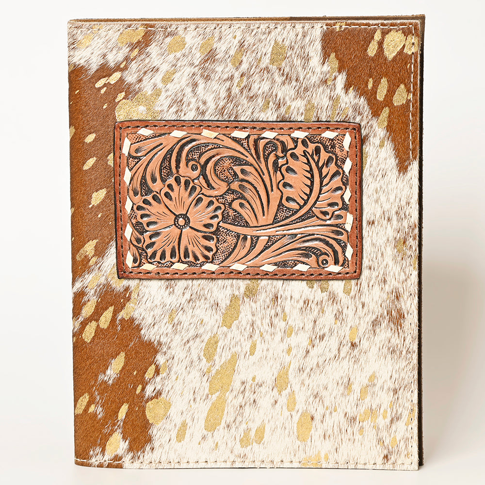 ADBG1396 American Darling Western Leather Portfolio with Hair-On Cowhide & Hand-Tooled Floral Panel