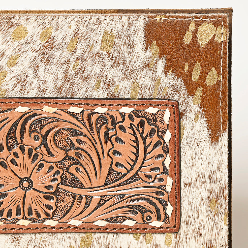 ADBG1396 American Darling Western Leather Portfolio with Hair-On Cowhide & Hand-Tooled Floral Panel