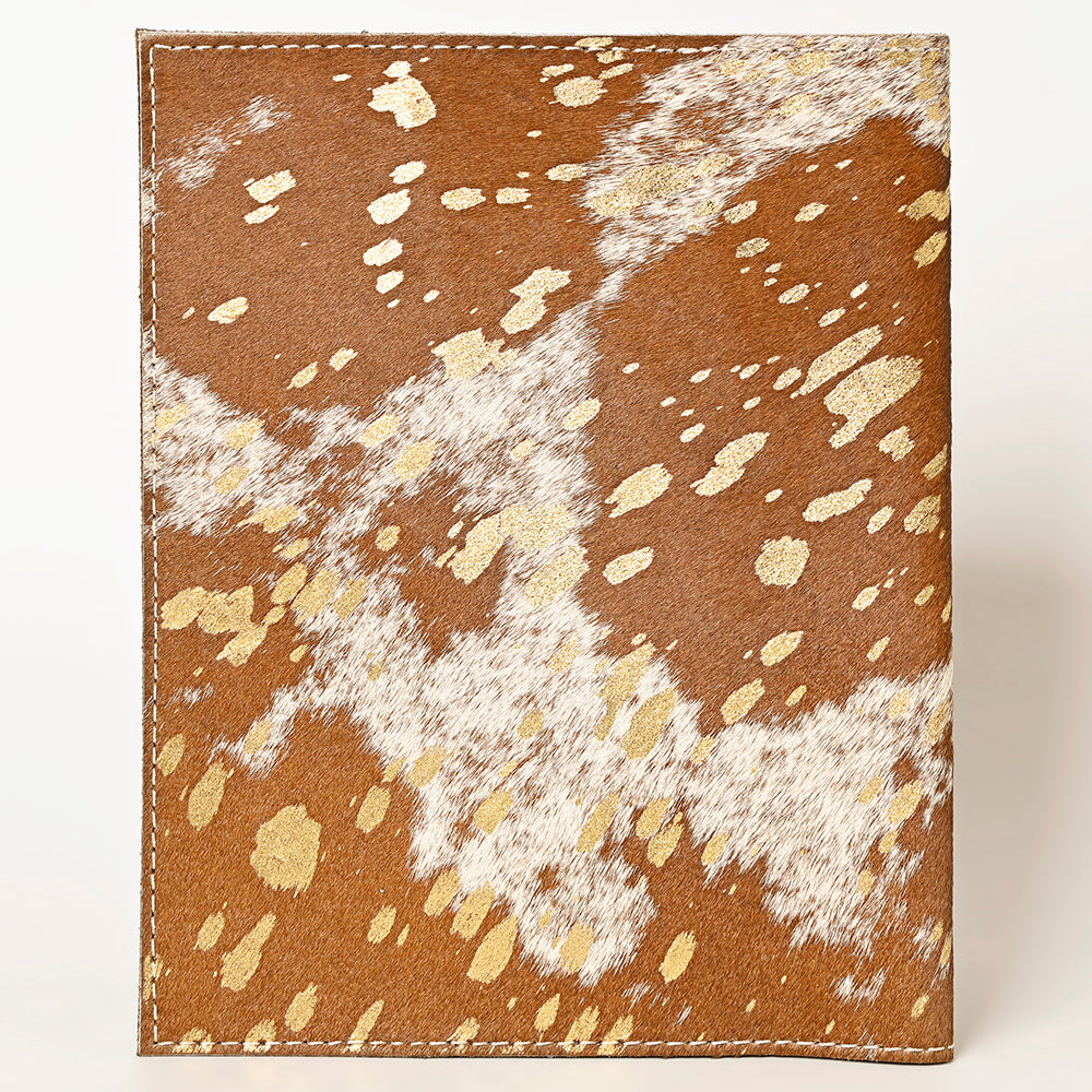 ADBG1396 American Darling Western Leather Portfolio with Hair-On Cowhide & Hand-Tooled Floral Panel