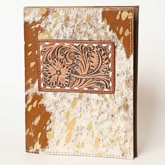 ADBG1396 American Darling Western Leather Portfolio with Hair-On Cowhide & Hand-Tooled Floral Panel