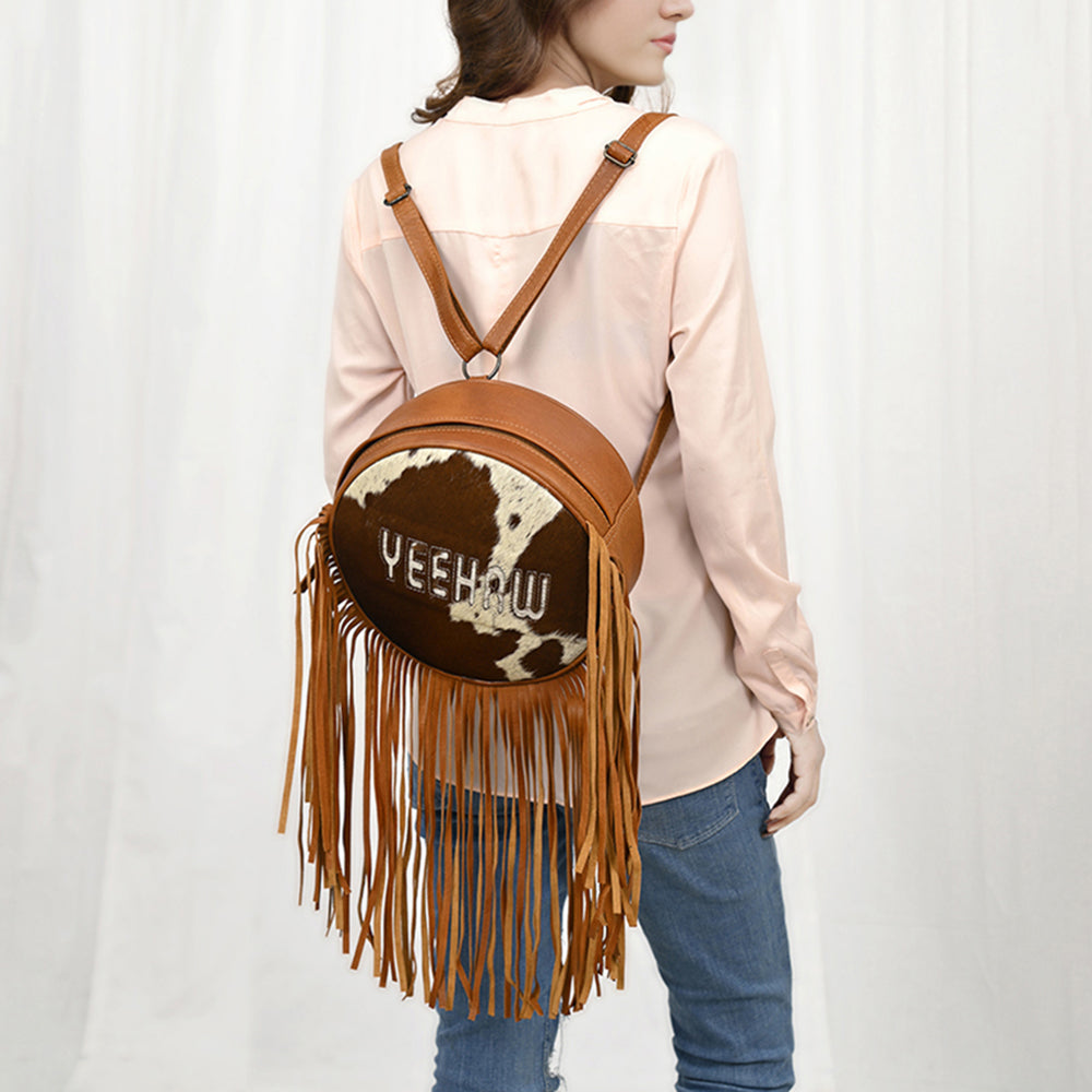 ADBG1400 American Darling Western Hair-On Cowhide Fringe Backpack Bag with Genuine Leather by American Darling
