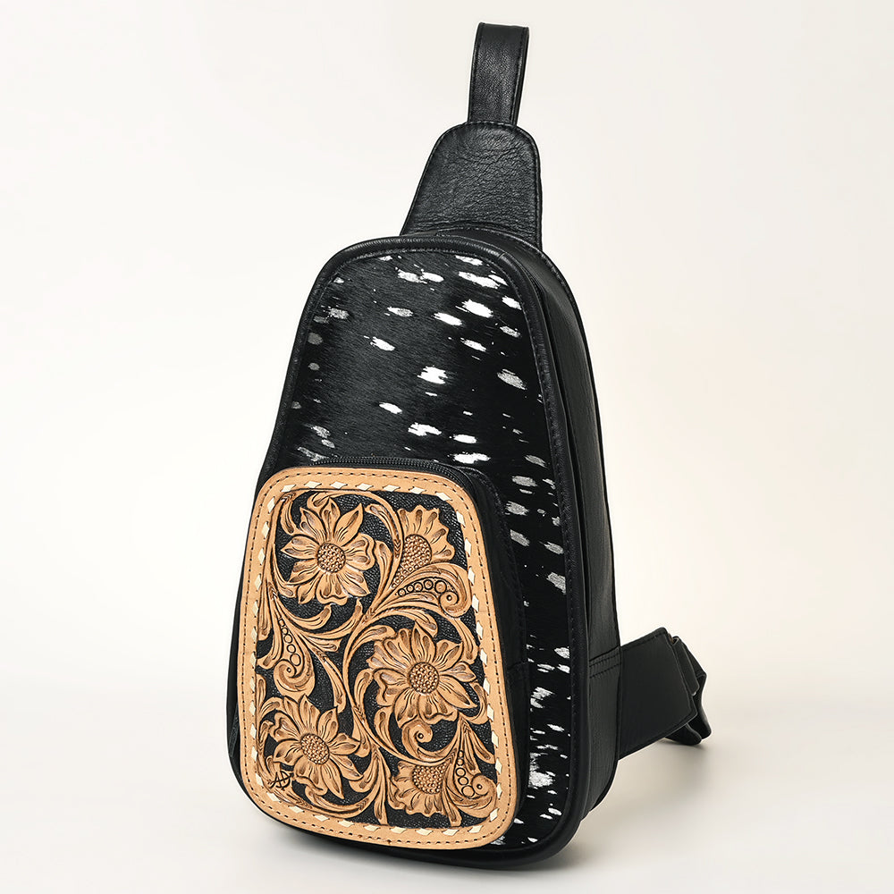 ADBG1146 American Darling Floral Hand Tooled Bag -Hair on Cowhide Sling