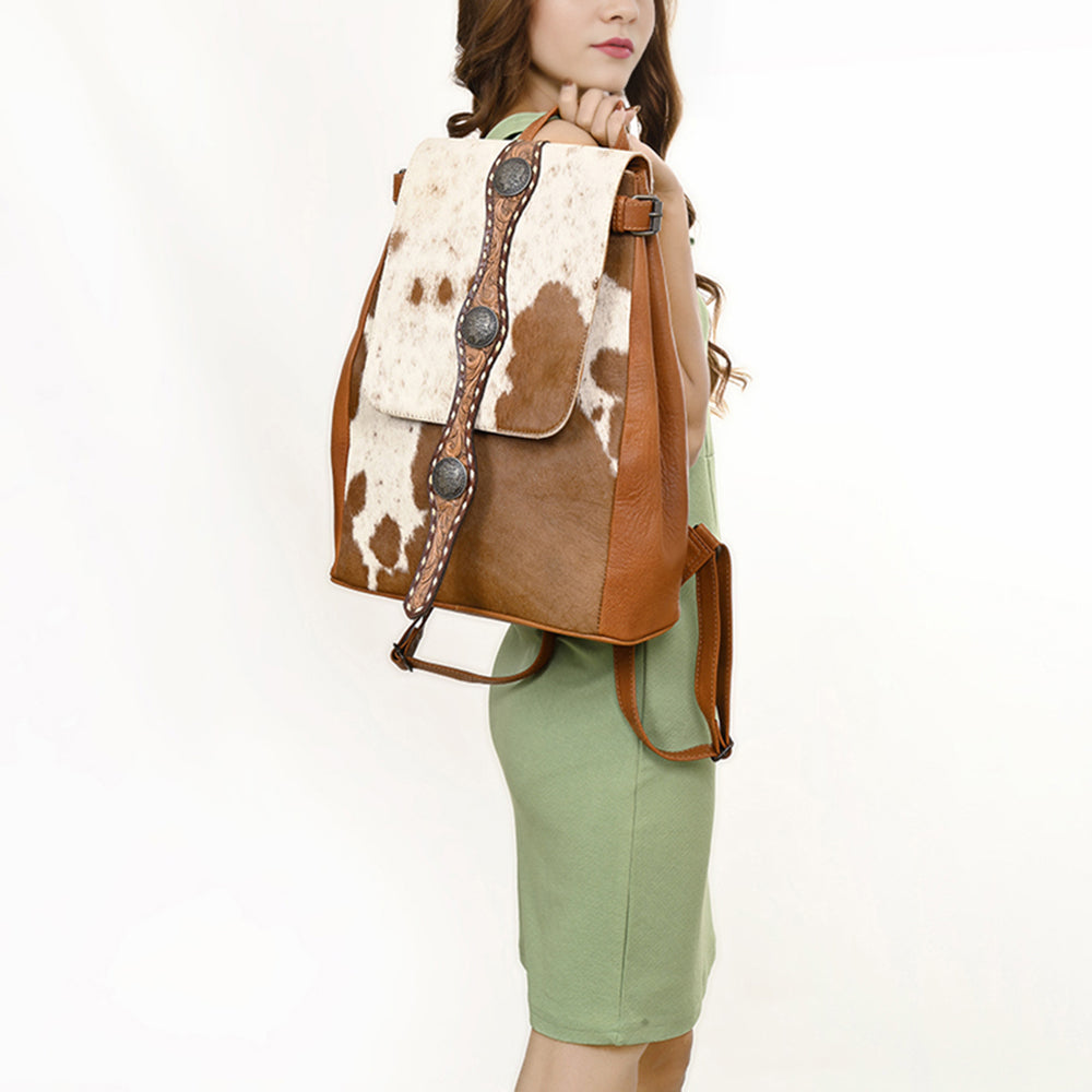 ADBG1409 American Darling Western Cowhide Leather Backpack with Hand-Tooled Strap Detailing