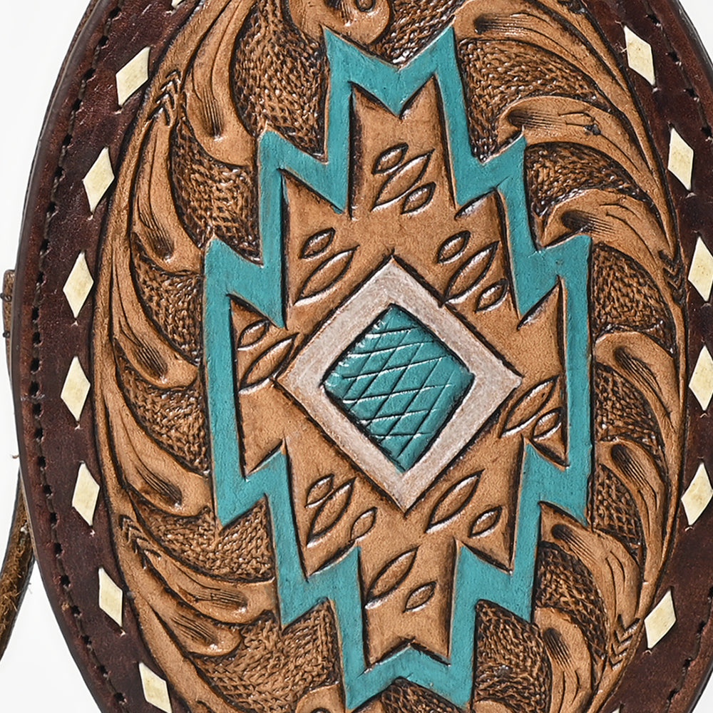 ADBG1411 American Darling Western Genuine Leather Hand-Tooled Wristlet Bag with Buckstitch Detailing