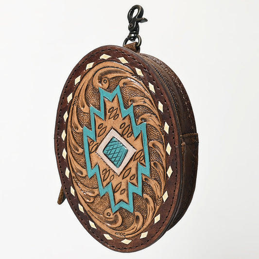 ADBG1411 American Darling Western Genuine Leather Hand-Tooled Wristlet Bag with Buckstitch Detailing