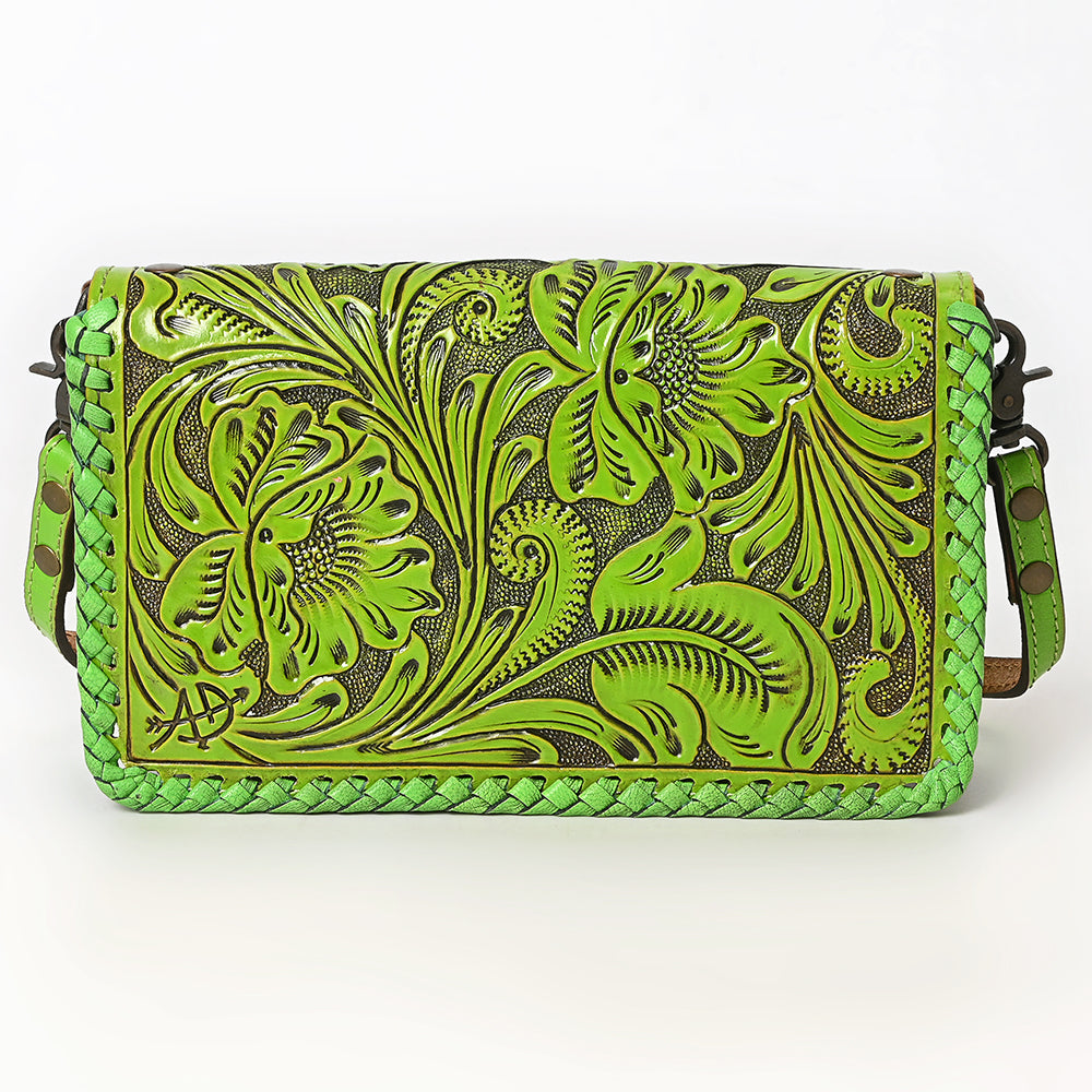 ADBG1228 American Darling Western Hand-Tooled Leather Clutch Bag with Floral Carving