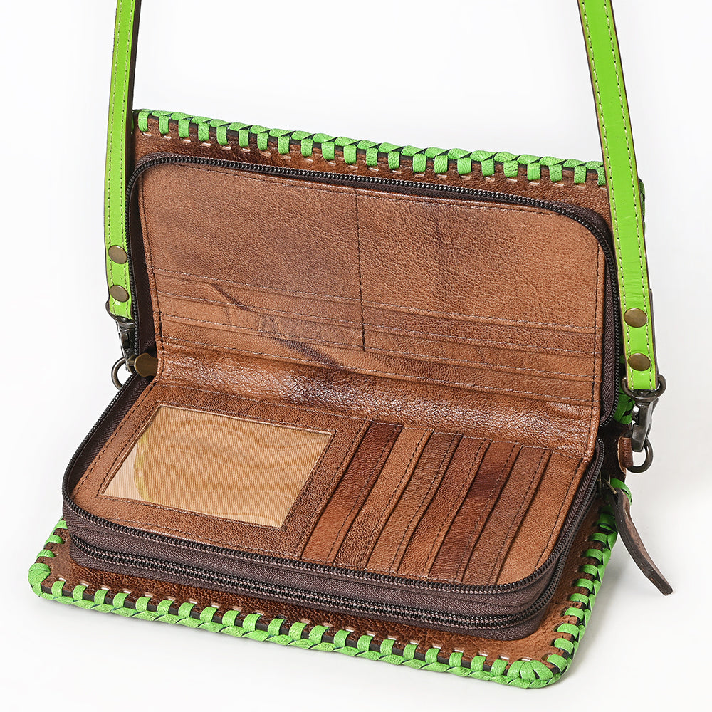 ADBG1228 American Darling Western Hand-Tooled Leather Clutch Bag with Floral Carving