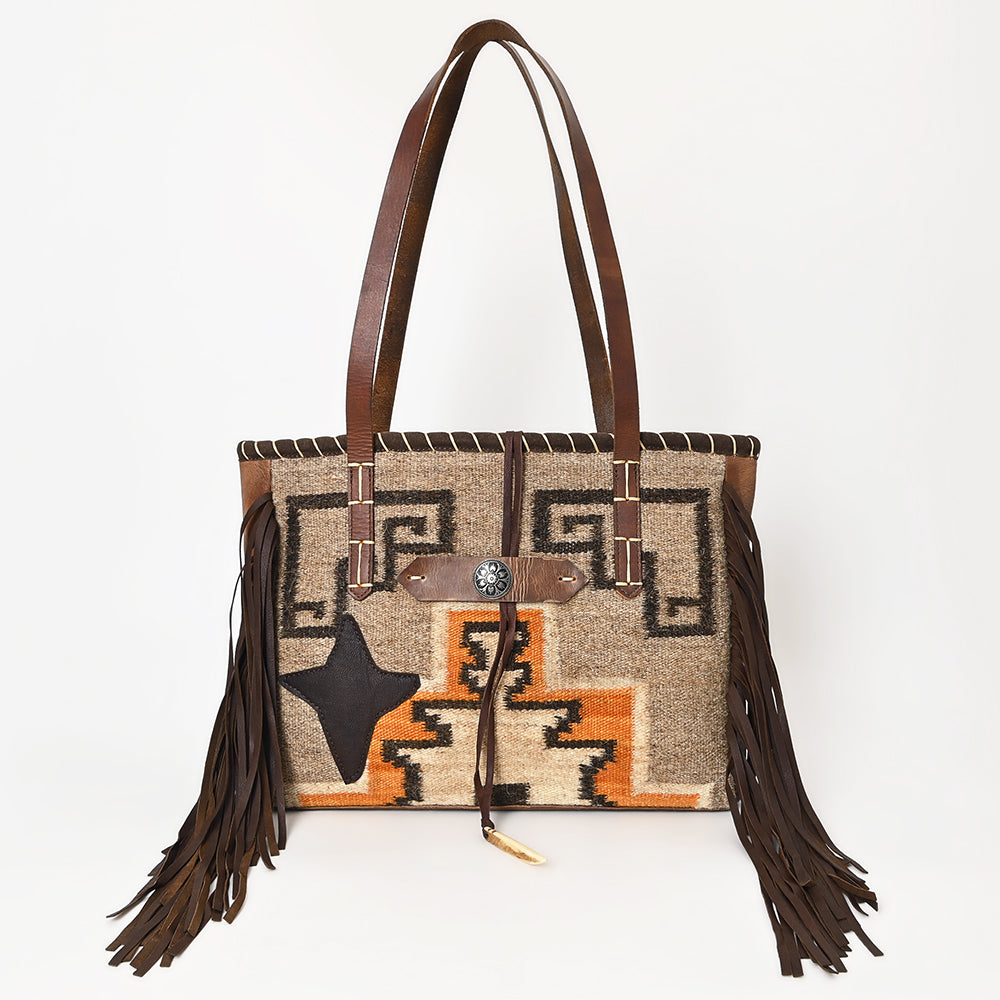 ADBG1113 American Darling Hand-Woven Saddle Blanket Western Tote Bag - Genuine Leather Fringe Purse