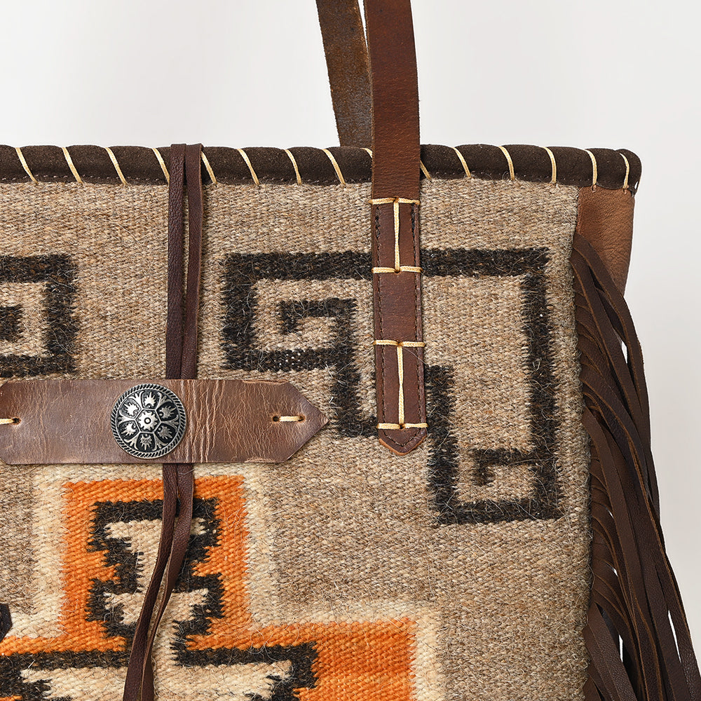 ADBG1113 American Darling Hand-Woven Saddle Blanket Western Tote Bag - Genuine Leather Fringe Purse