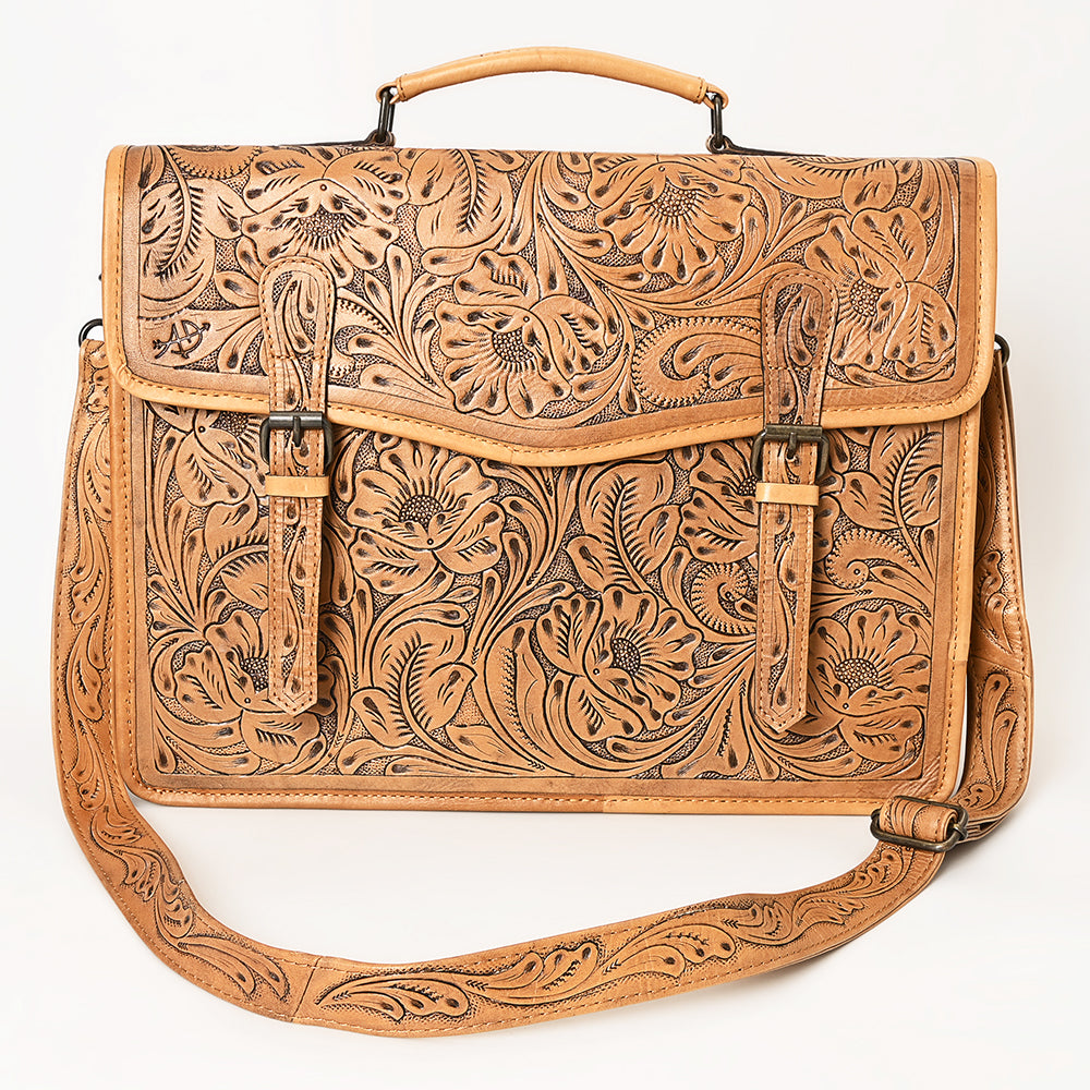 ADBG1417 American Darling Western Genuine Leather Hand-Tooled Floral Briefcase Bag for Work & Travel