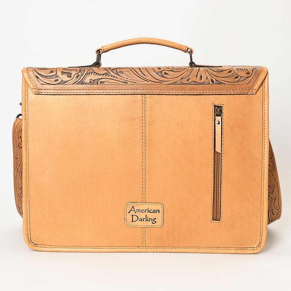 ADBG1417 American Darling Western Genuine Leather Hand-Tooled Floral Briefcase Bag for Work & Travel