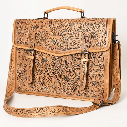 ADBG1417 American Darling Western Genuine Leather Hand-Tooled Floral Briefcase Bag for Work & Travel