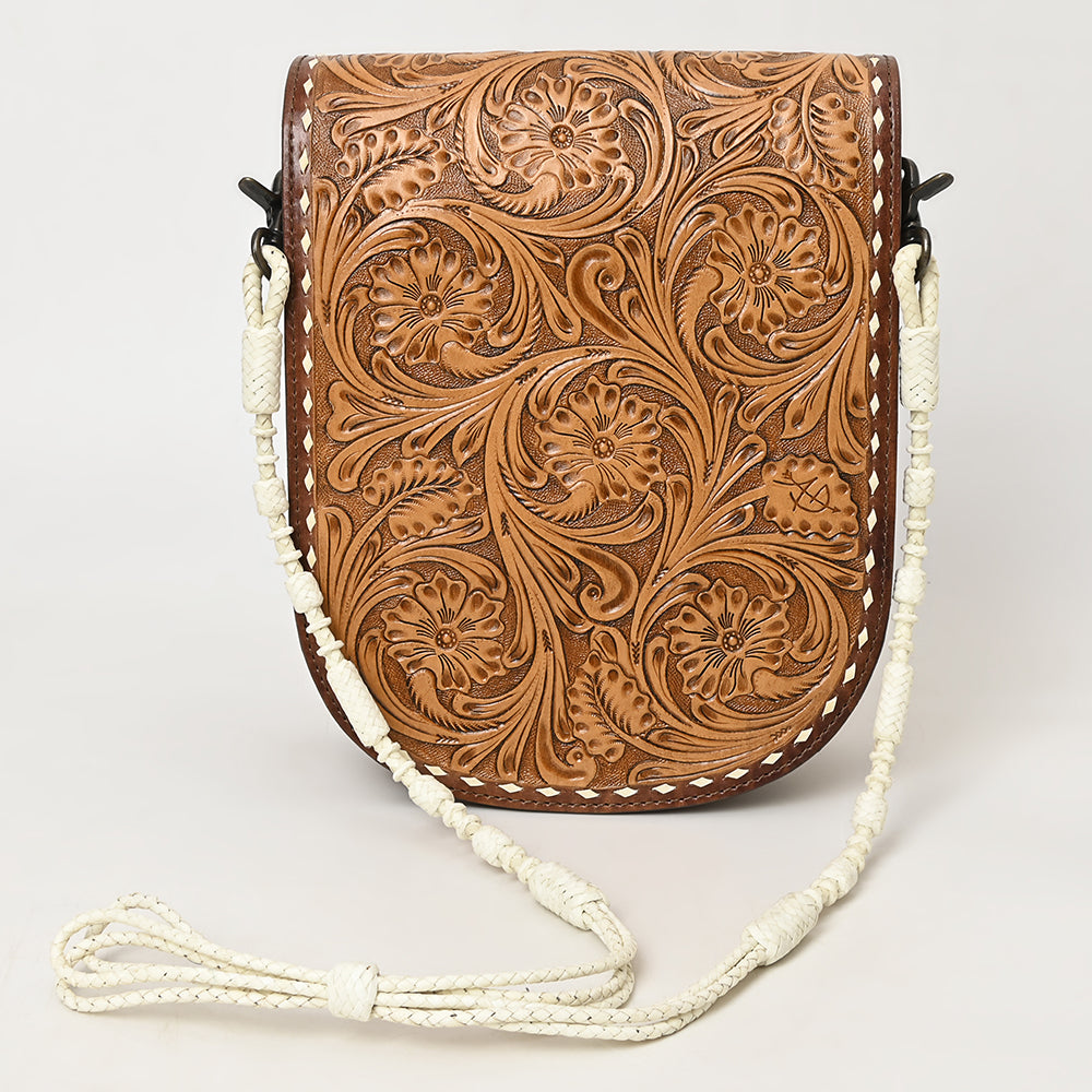 ADBG1418 American Darling Hand-Tooled Western Leather Small Crossbody Bag - Genuine Floral Carved Purse