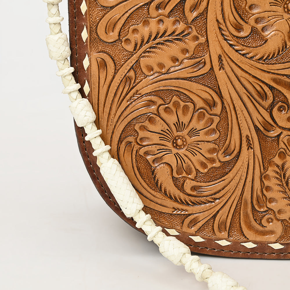 ADBG1418 American Darling Hand-Tooled Western Leather Small Crossbody Bag - Genuine Floral Carved Purse