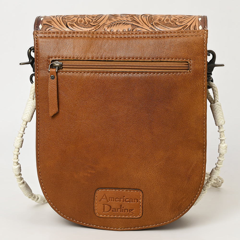 ADBG1418 American Darling Hand-Tooled Western Leather Small Crossbody Bag - Genuine Floral Carved Purse