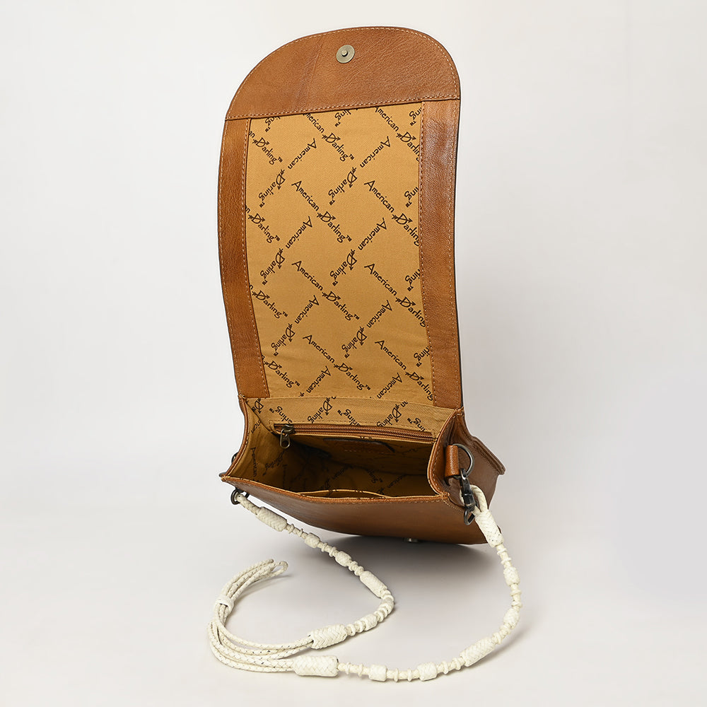 ADBG1418 American Darling Hand-Tooled Western Leather Small Crossbody Bag - Genuine Floral Carved Purse