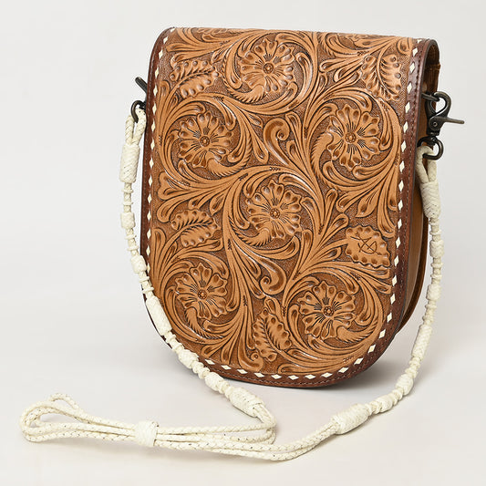 ADBG1418 American Darling Hand-Tooled Western Leather Small Crossbody Bag - Genuine Floral Carved Purse