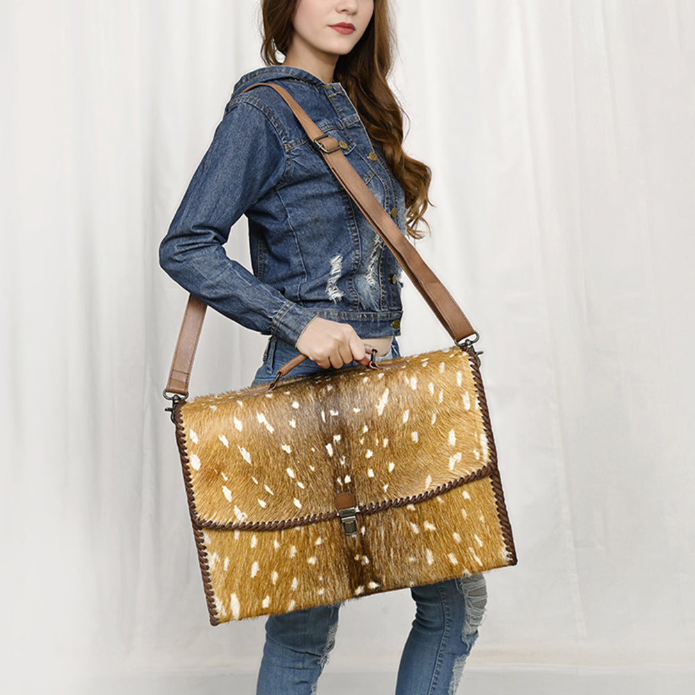 ADBG1420 American Darling Hair-On Cowhide Western Leather Briefcase Bag - Genuine Leather Laptop Work Bag