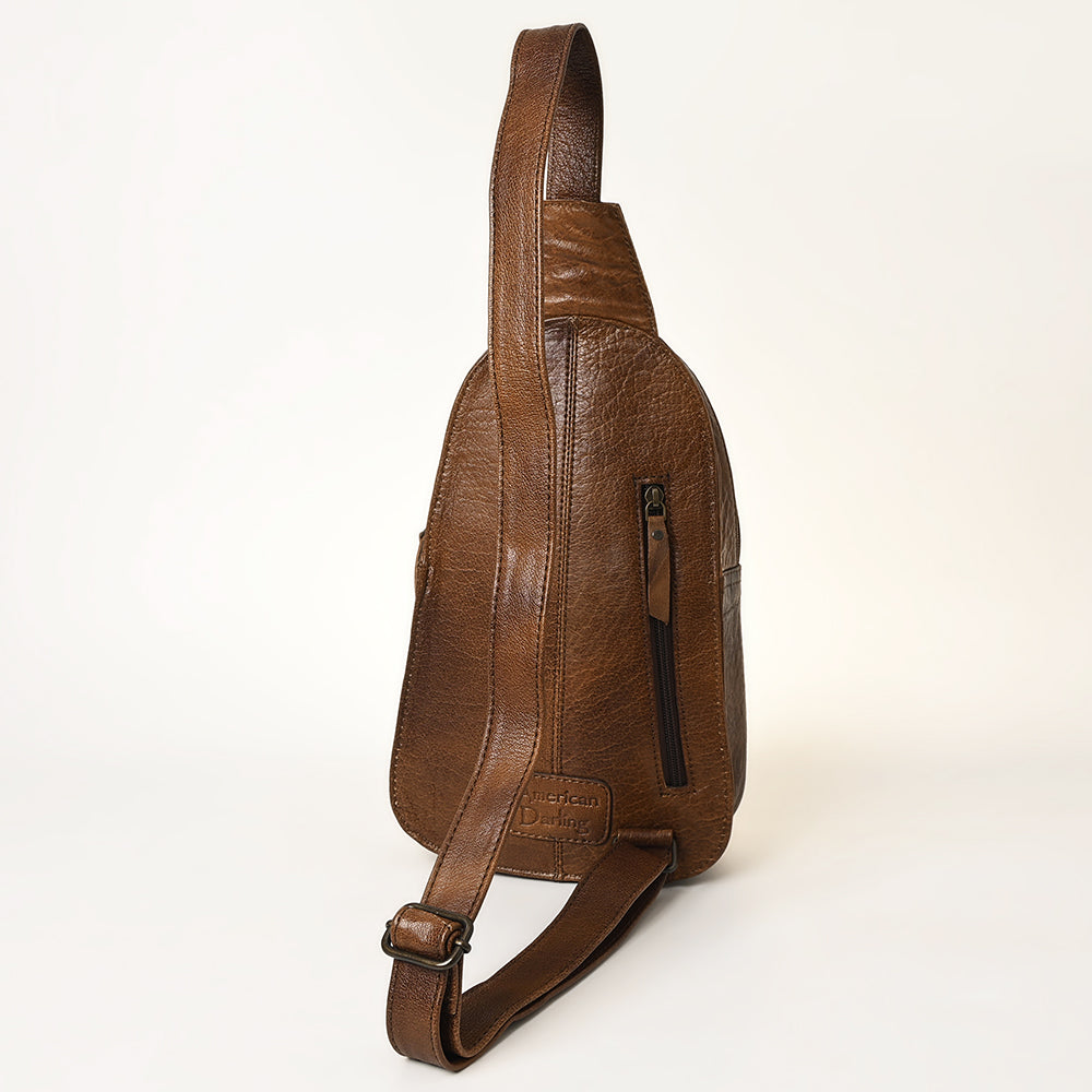ADBG1425 American Darling Hand-Tooled Western Leather Sling Bag - Genuine Leather Floral Carved Crossbody