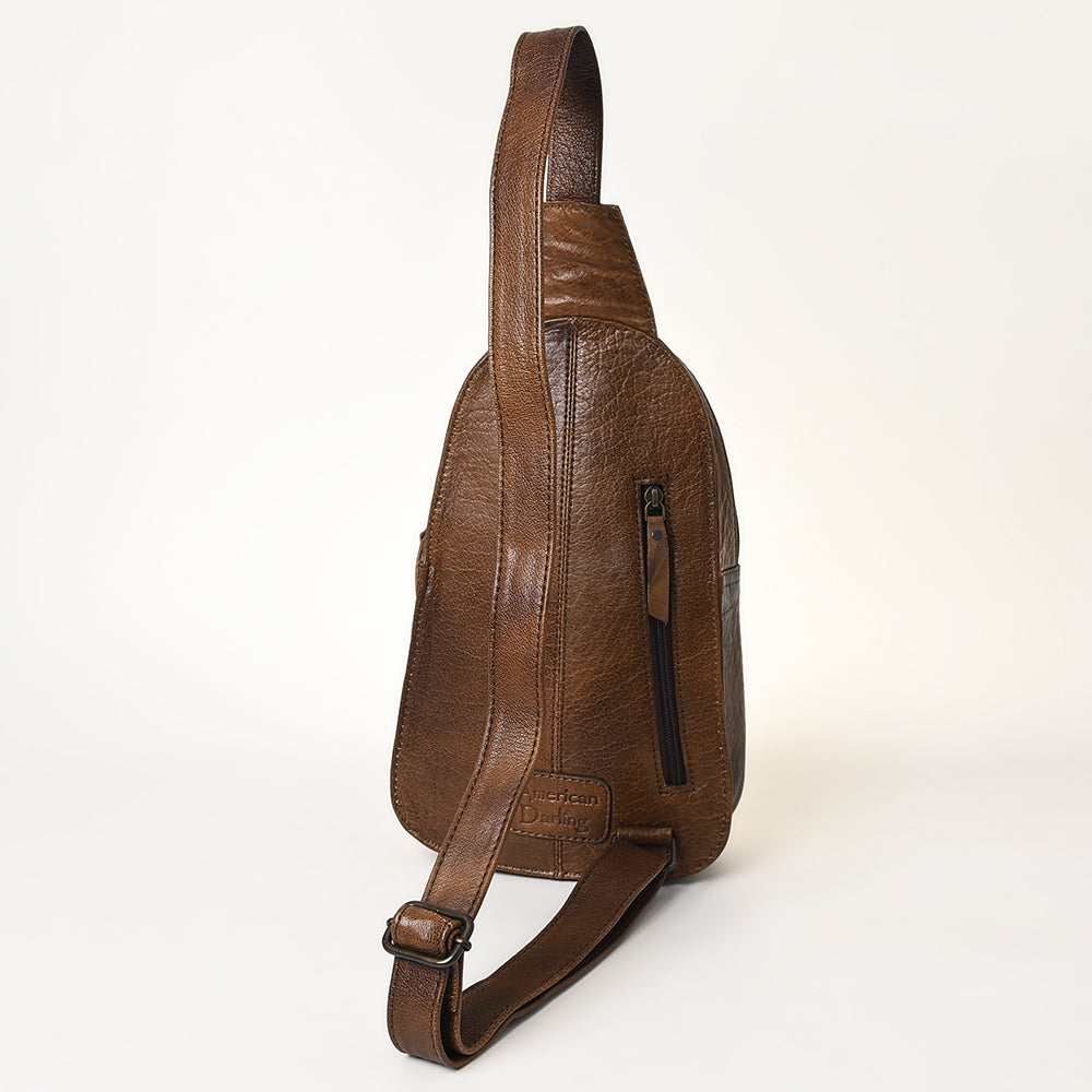 ADBG1425 American Darling Hand-Tooled Western Leather Sling Bag - Genuine Leather Floral Carved Crossbody