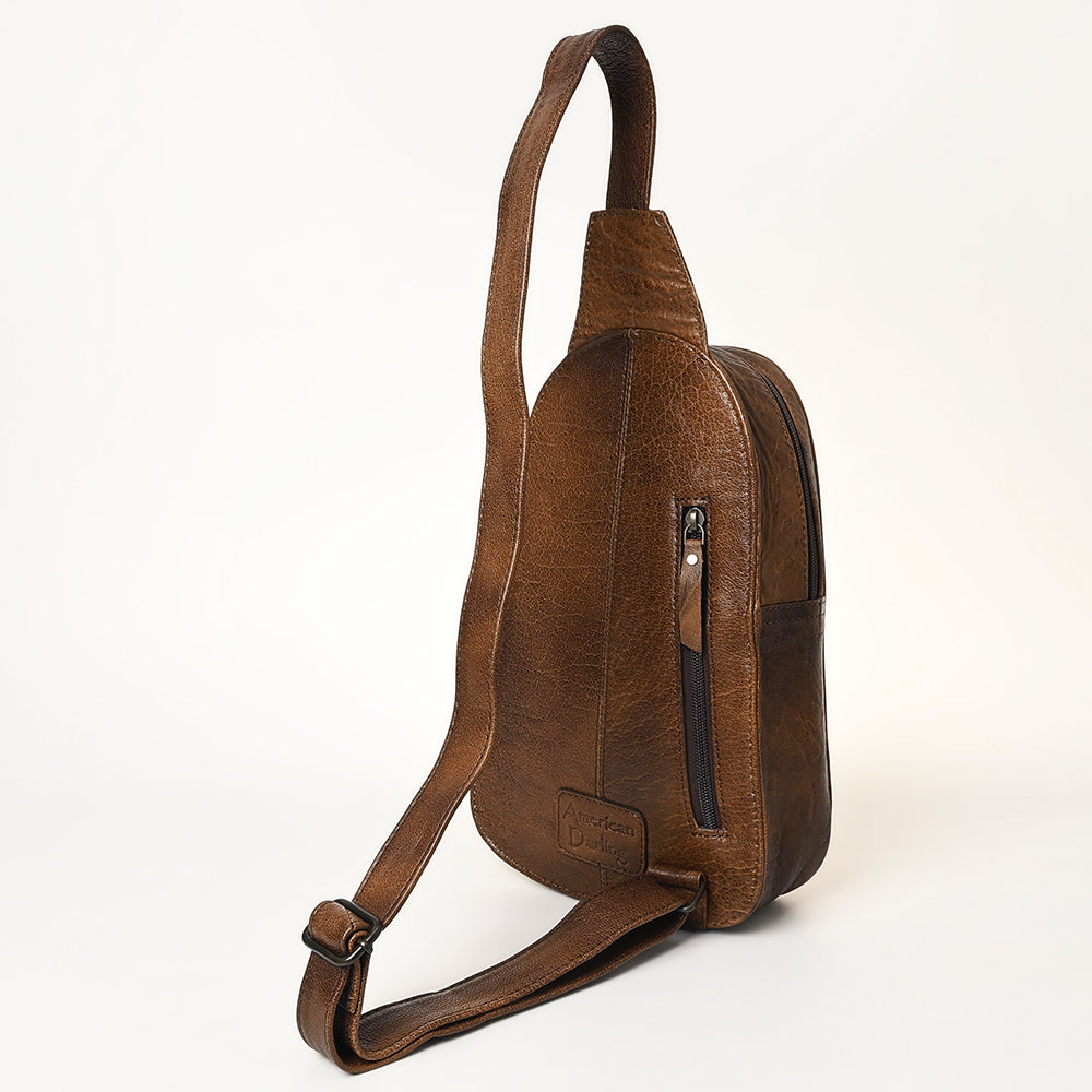 ADBG1425 American Darling Hand-Tooled Western Leather Sling Bag - Genuine Leather Floral Carved Crossbody