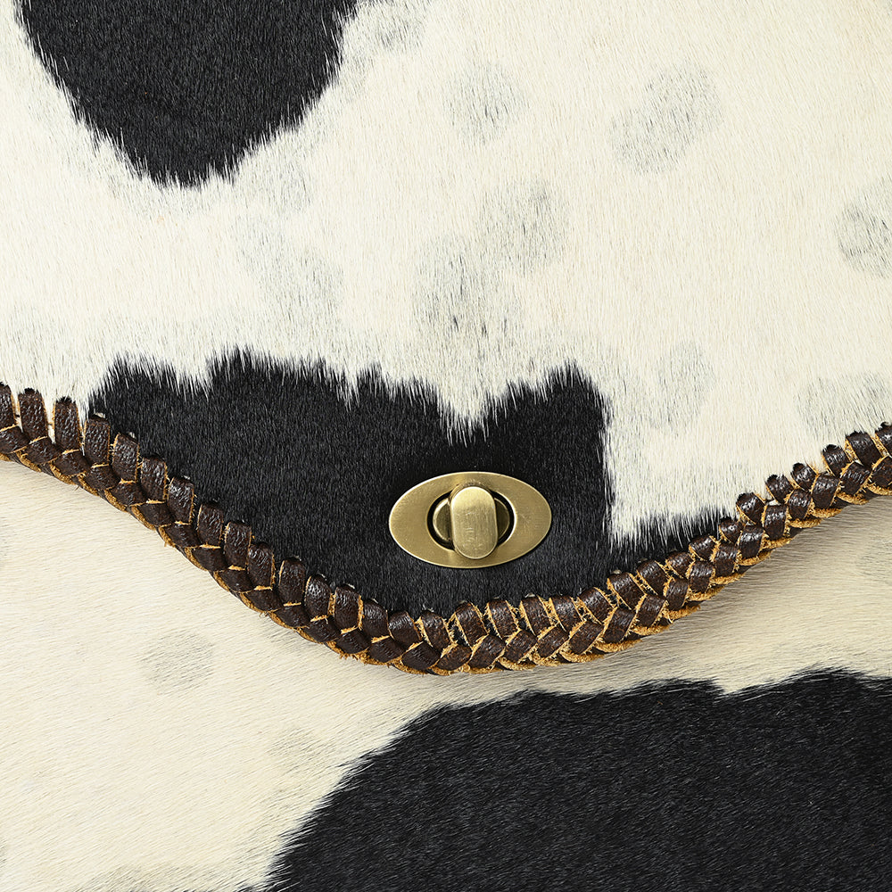 ADBGM377 Hair-On Cowhide Messenger Bag with Top Handle & Turn Lock - Western Briefcase Messenger