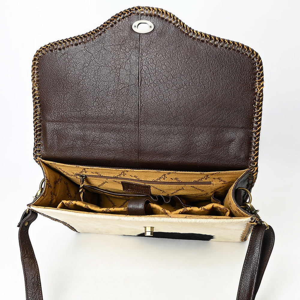 ADBGM377 Hair-On Cowhide Messenger Bag with Top Handle & Turn Lock - Western Briefcase Messenger
