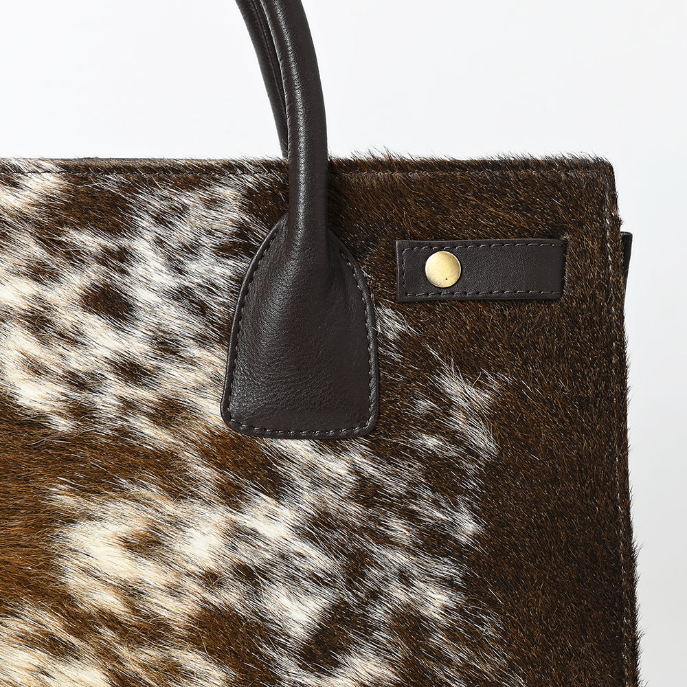 ADBGM382 Hair-On Cowhide Leather Tote Bag with Black Handles - Western Structured Office Handbag