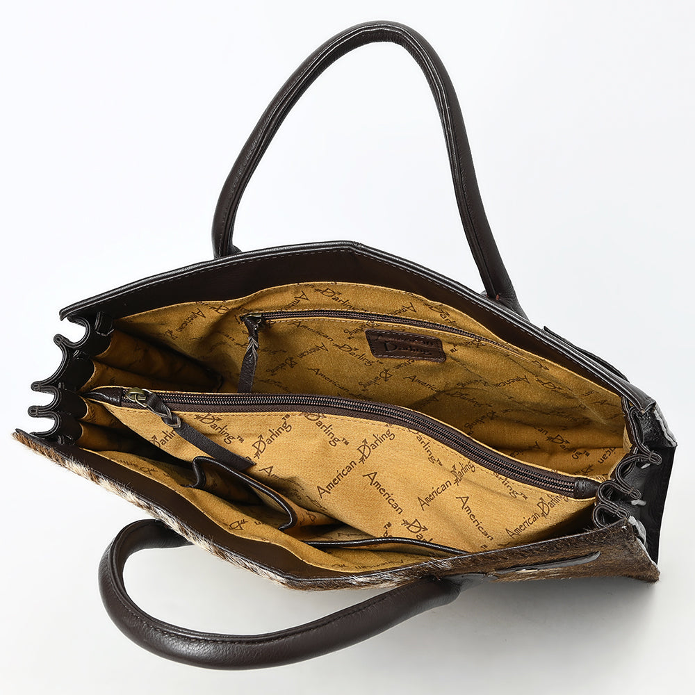 ADBGM382 Hair-On Cowhide Leather Tote Bag with Black Handles - Western Structured Office Handbag