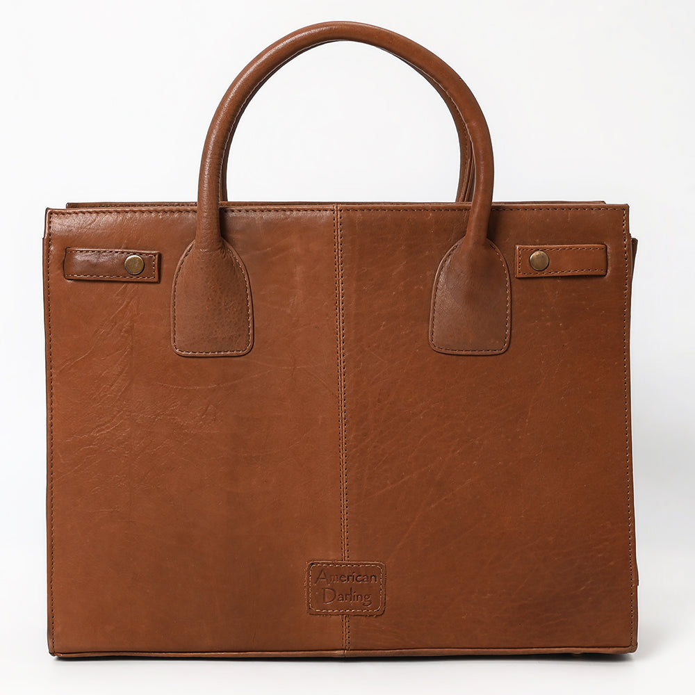 ADBGM383 Structured Brown Leather Tote Bag - Western Minimalist Handbag for Everyday or Office Use