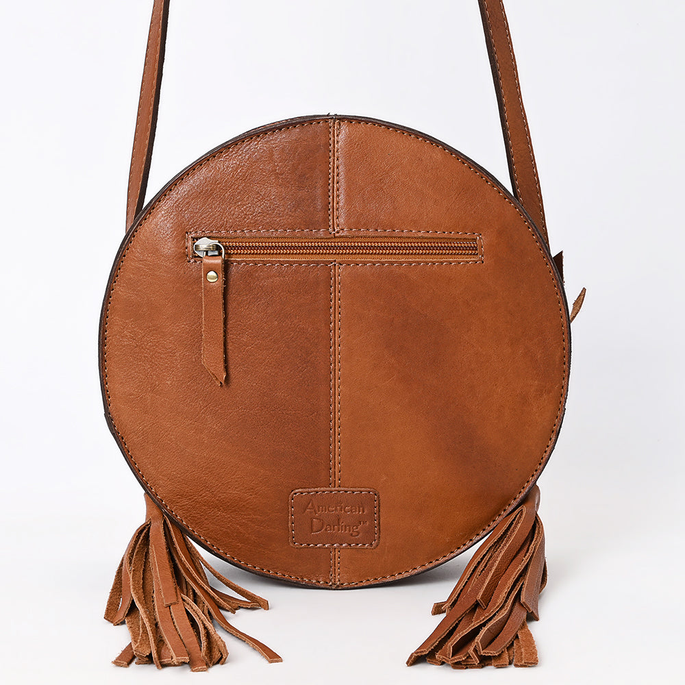 ADBGA517 American Darling Canteen Bag Hand Tooled Round Genuine Leather Crossbody with Tassels