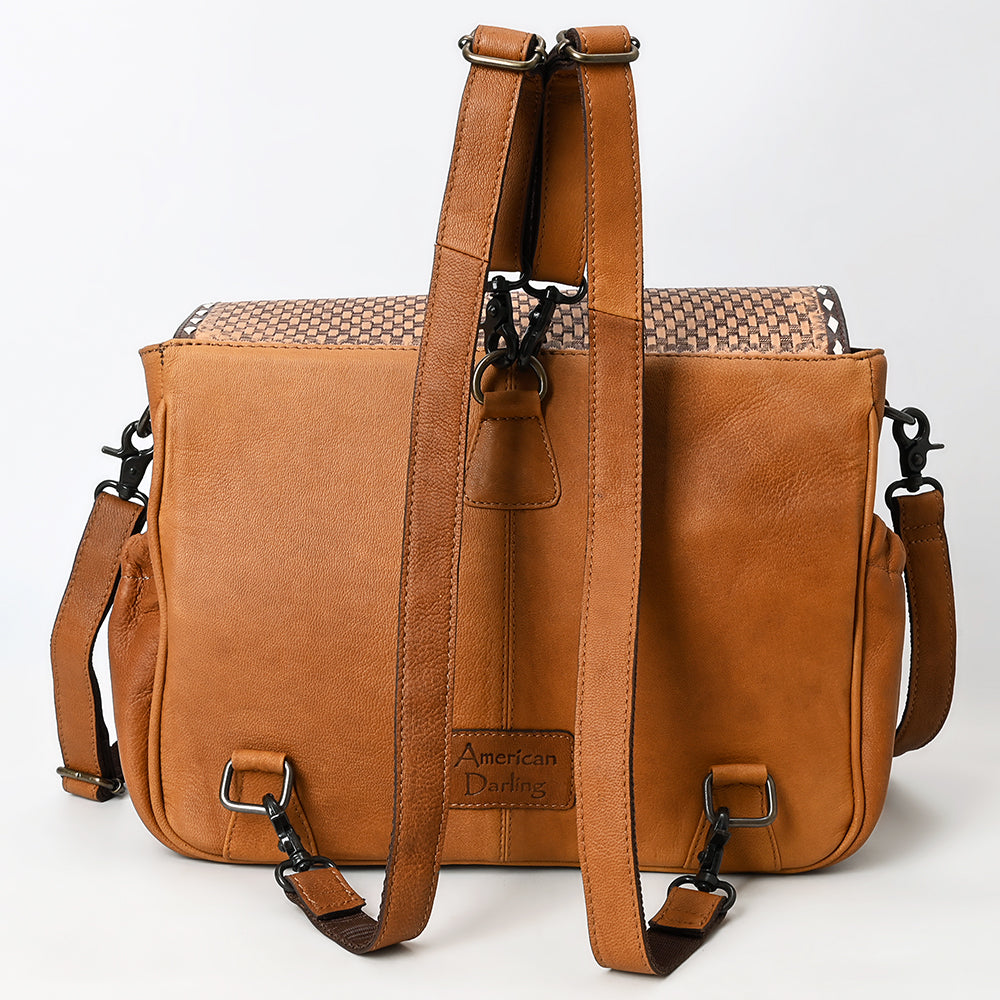 ADBGZ800 Hand-Tooled Leather Fringe Backpack Bag - Western Floral Crossbody in Saddle Tan