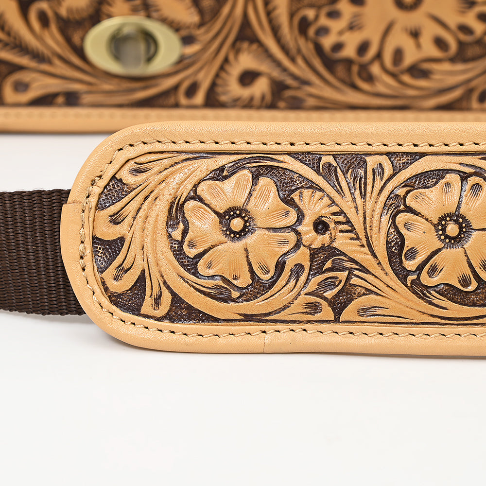 LC-ADBGZ802 Hand-Tooled Leather Messenger Bag - Western Floral Messenger with Padded Strap