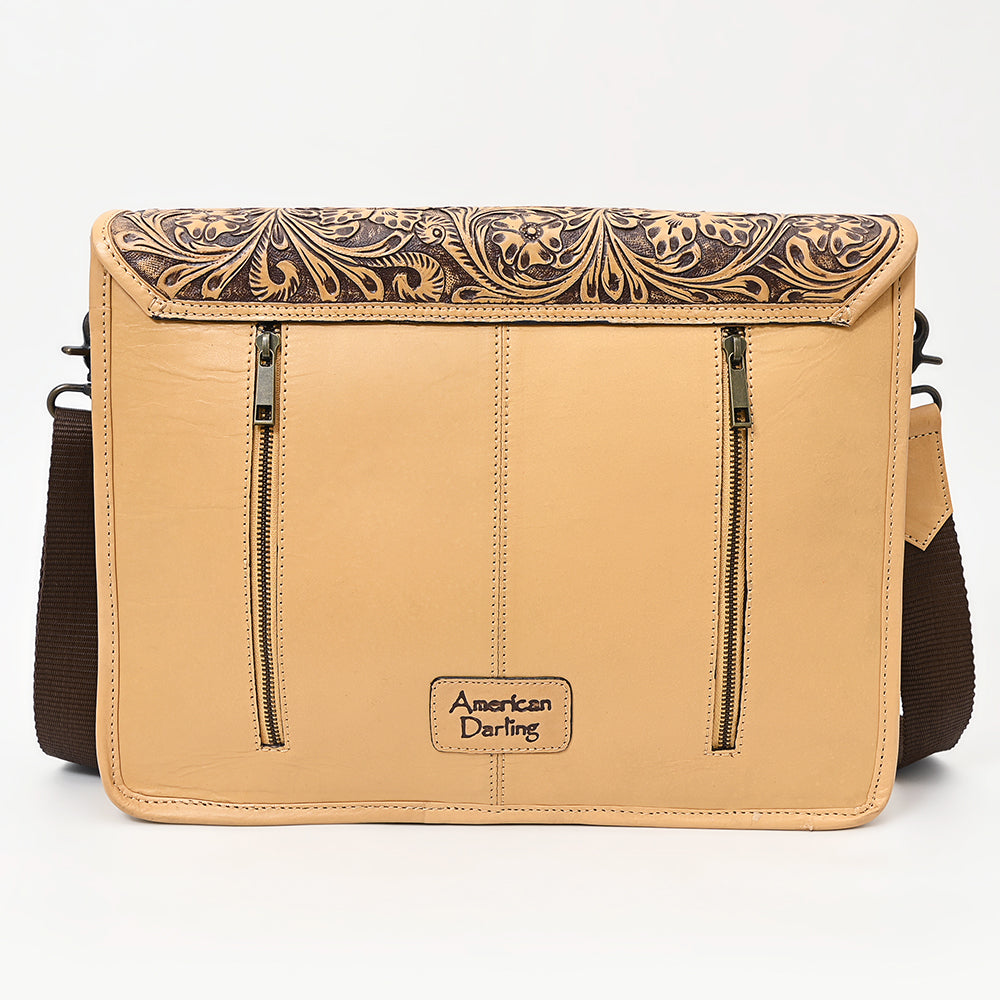 LC-ADBGZ802 Hand-Tooled Leather Messenger Bag - Western Floral Messenger with Padded Strap