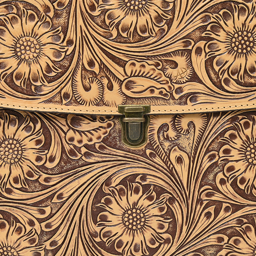 ADBGZ808 Hand-Tooled Leather Flap Tote Bag - Western Top Handle Purse