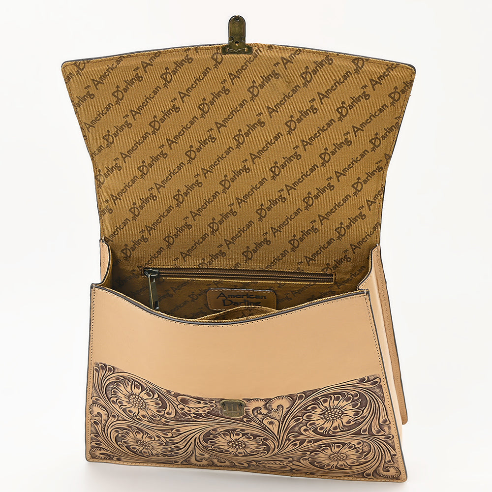 ADBGZ808 Hand-Tooled Leather Flap Tote Bag - Western Top Handle Purse