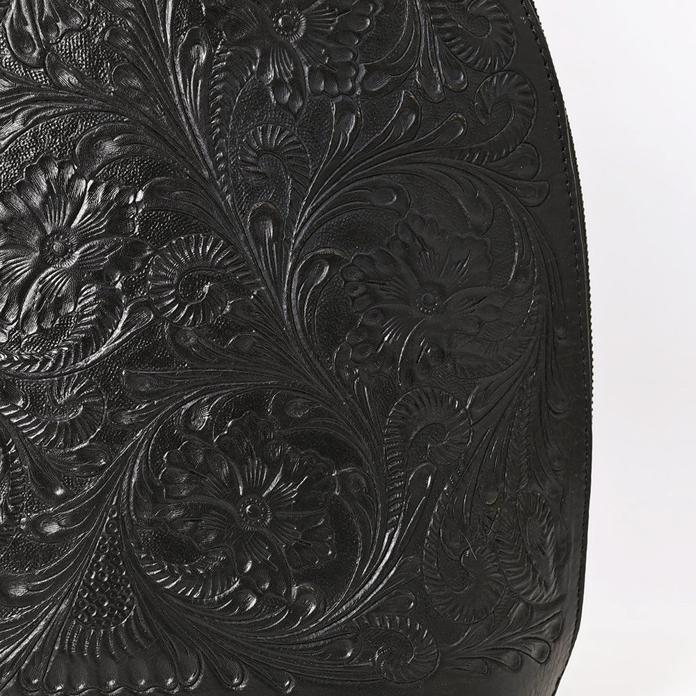 ADBGZ814 Black Hand-Tooled Leather Backpack - Western Floral Carved Daypack