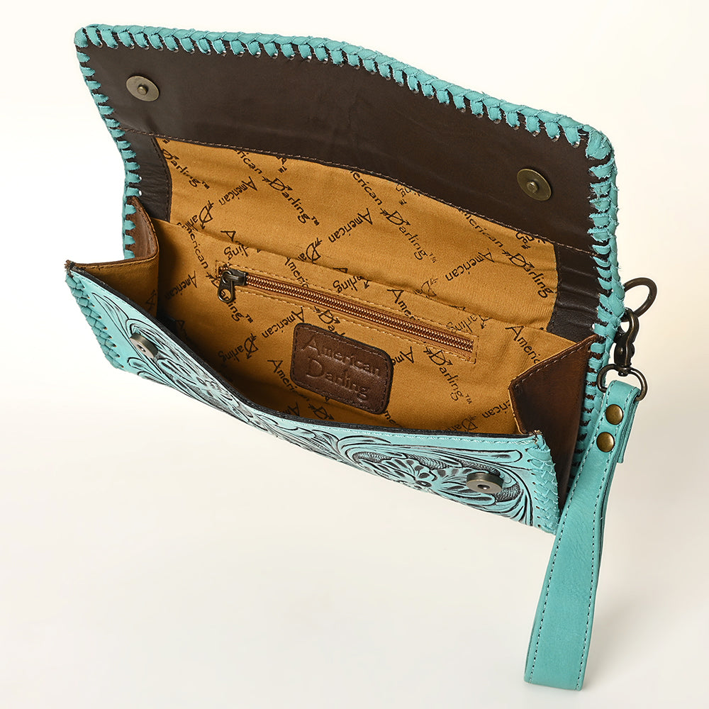 ADBG1106 American Darling Hand-Tooled Leather Western Wallet Handbag - Genuine Leather Floral Carved Wallet