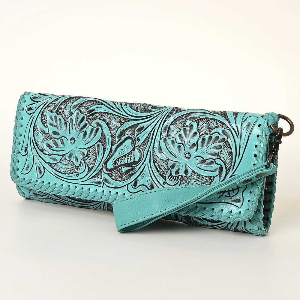 ADBG1106 American Darling Hand-Tooled Leather Western Wallet Handbag - Genuine Leather Floral Carved Wallet