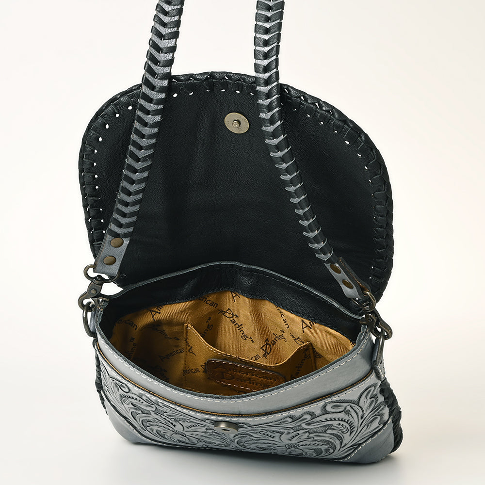 ADBG1108 American Darling Handcrafted Leather Western Crossbody Bag - Hand-Tooled Floral Carving with Genuine Leather