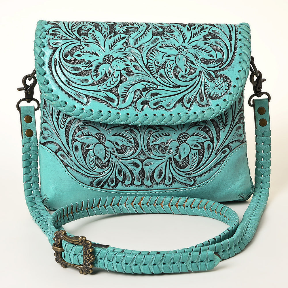 ADBG1108 American Darling Handcrafted Leather Western Crossbody Bag - Hand-Tooled Floral Carving with Genuine Leather
