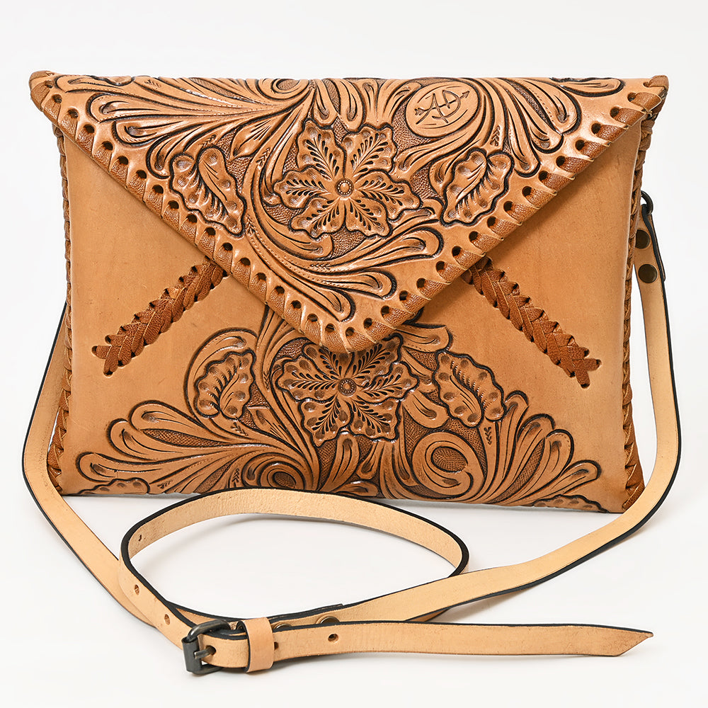ADBG1109 American Darling Hand-Tooled Genuine Leather Western Envelope Bag - Floral Carved Crossbody