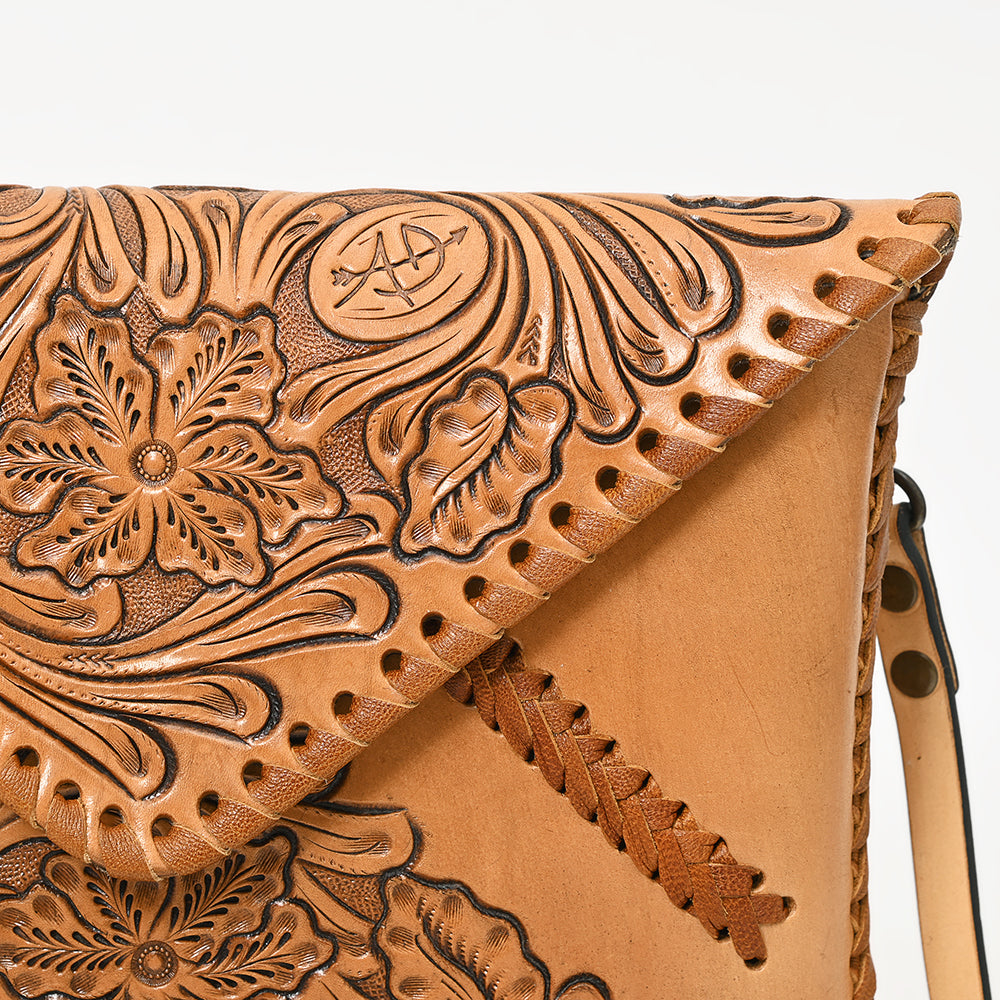 ADBG1109 American Darling Hand-Tooled Genuine Leather Western Envelope Bag - Floral Carved Crossbody
