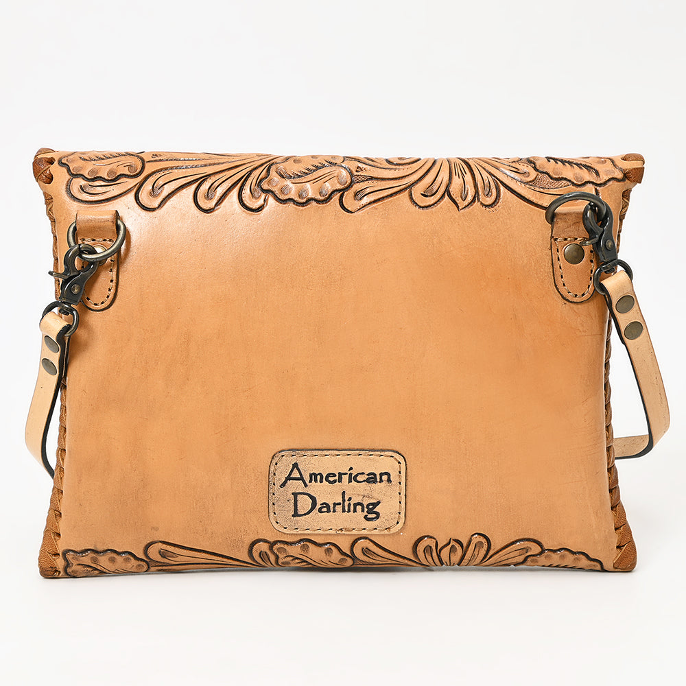 ADBG1109 American Darling Hand-Tooled Genuine Leather Western Envelope Bag - Floral Carved Crossbody