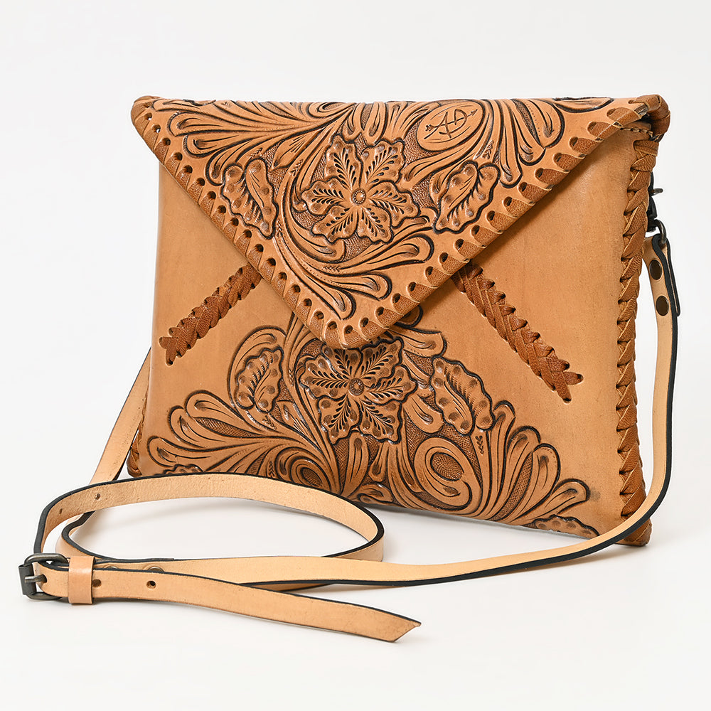 ADBG1109 American Darling Hand-Tooled Genuine Leather Western Envelope Bag - Floral Carved Crossbody