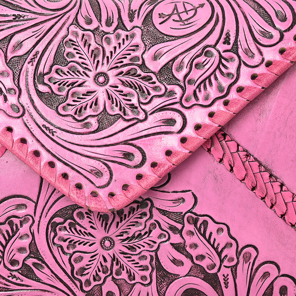 ADBG1109 American Darling Hand-Tooled Pink Genuine Leather Western Envelope Bag - Floral Carved Crossbody