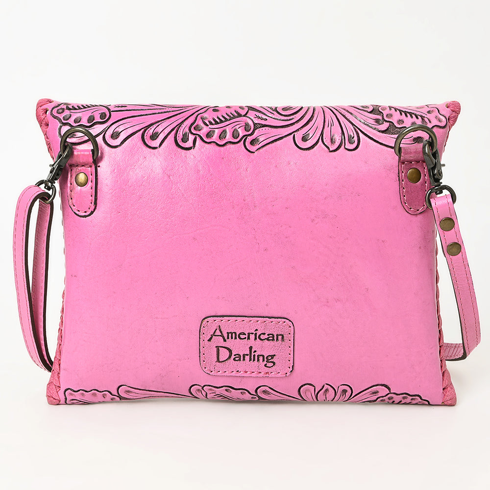 ADBG1109 American Darling Hand-Tooled Pink Genuine Leather Western Envelope Bag - Floral Carved Crossbody