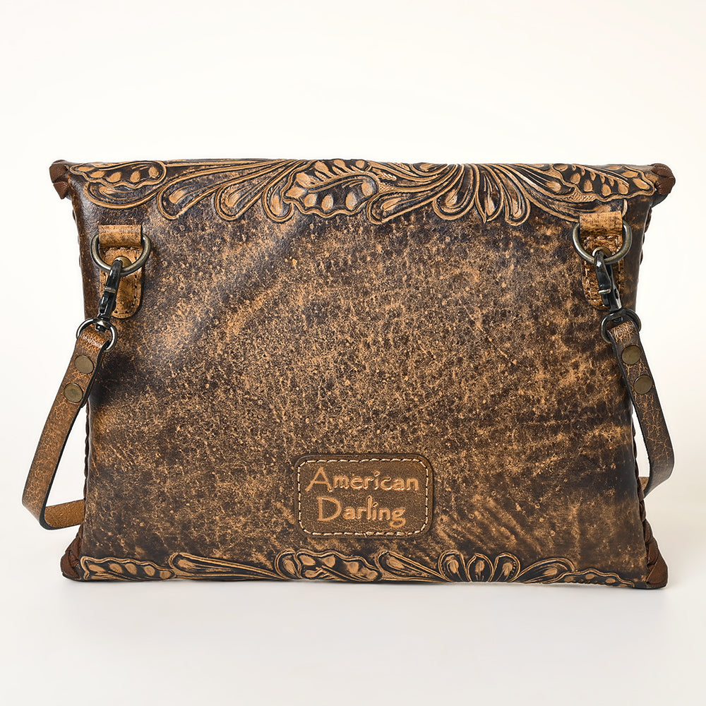 ADBG1109 American Darling Hand-Tooled Genuine Leather Western Envelope Bag - Floral Carved Crossbody