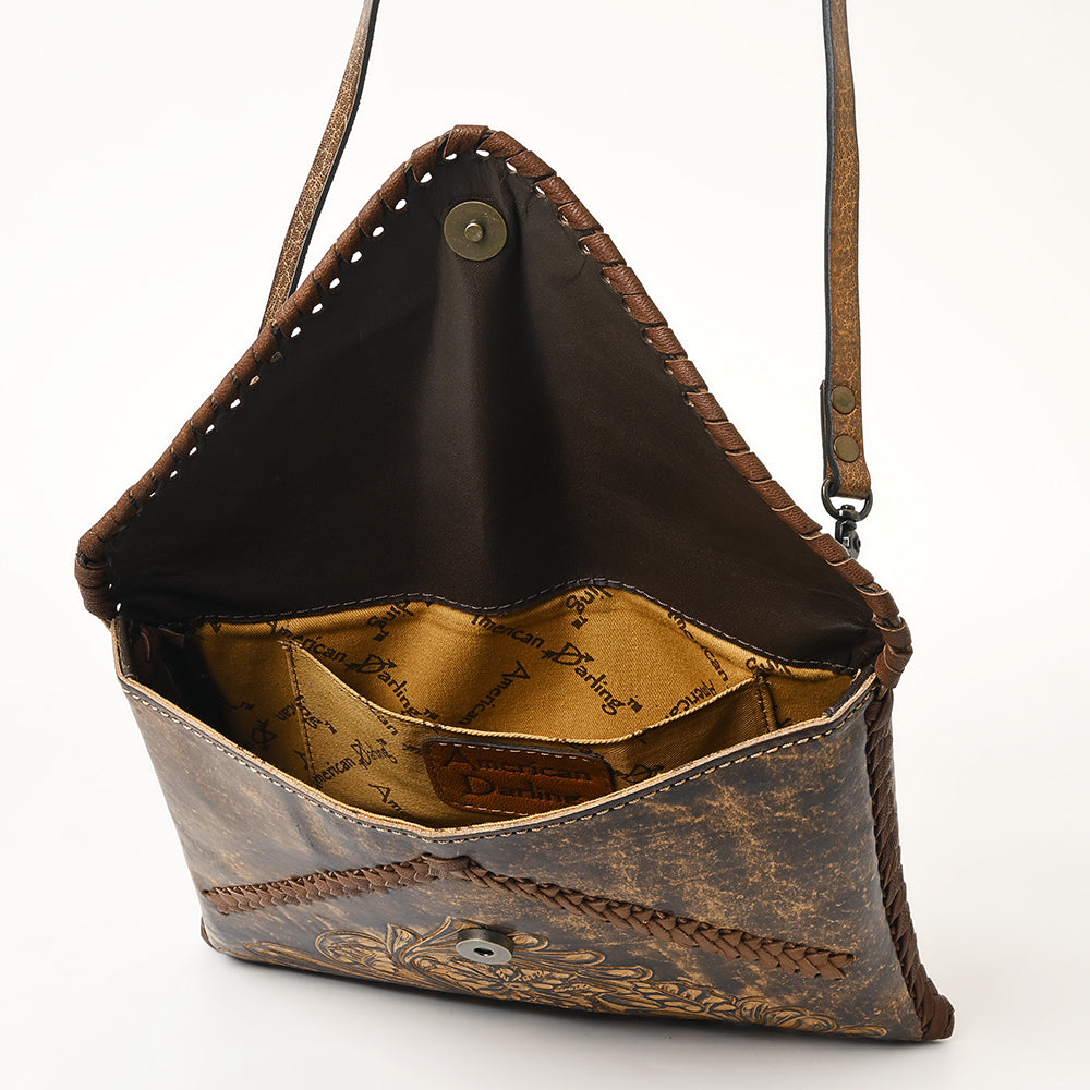 ADBG1109 American Darling Hand-Tooled Genuine Leather Western Envelope Bag - Floral Carved Crossbody